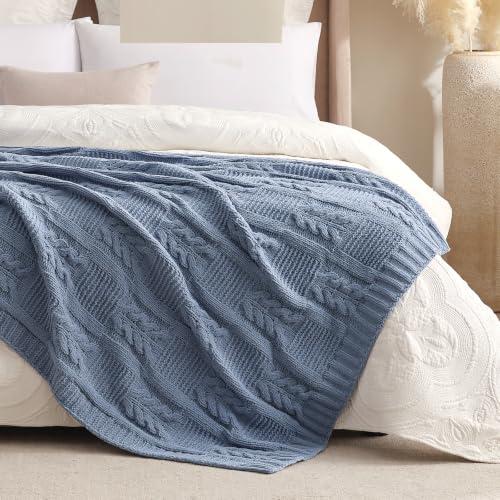 Amélie Home Chenille Knit Throw Blanket, Dusty Blue 60"x80" - color: Cable Dusty Blue, size: 60" X 80"