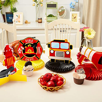 Epakh 10 Pcs Firetruck Birthday Party Decor Firetruck Honeycomb Centerpiece - style: Firetruck