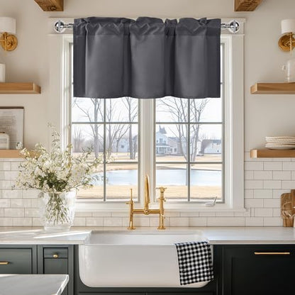 JIUZHEN Dark Grey Valance Curtains for Window 1 Panel, 30 x 24 Inches - color: Dark Grey, size: 30"W x 24"L (Pack of 1)