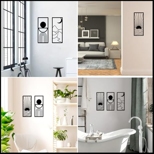 DUOOLN 3pc Metal Celestial Wall Decor Art, Abstract Geometric Sculptures - color: Black - Sun & Moon