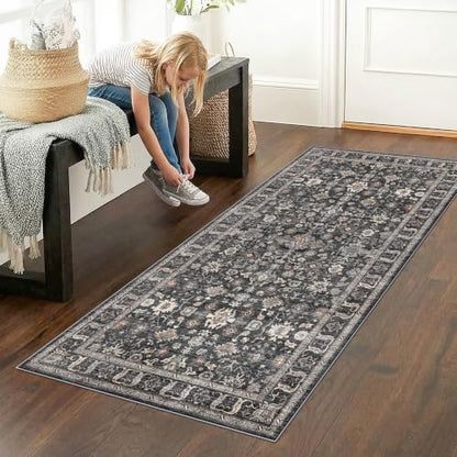 Entryway Rug 2x4 Runner Rug: Washable Runners for Kitchen Non-Slip Soft - color: Dark Black Gray, size: 2' x 4' (Rectangular)