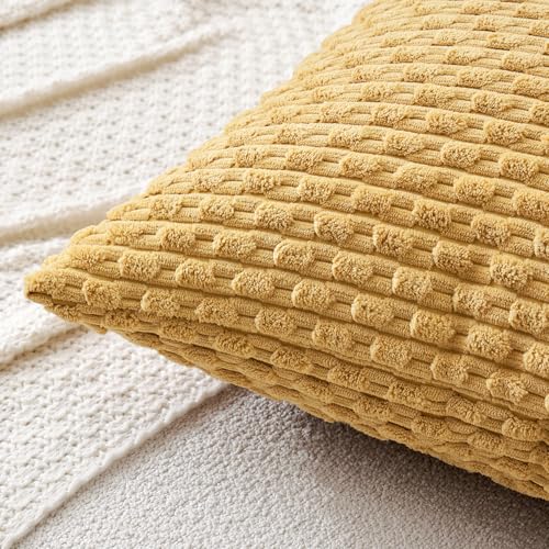 MIULEE Decorative Throw Pillow Covers 16x16 Gold Textured Corduroy - color: Gold, size: 16" x 16" (Pack of 2)