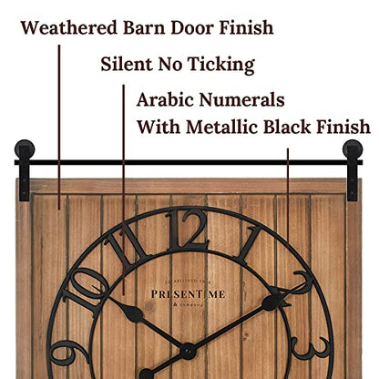 Presentime Farmhouse Barn Door Clock - color: Brown Wood