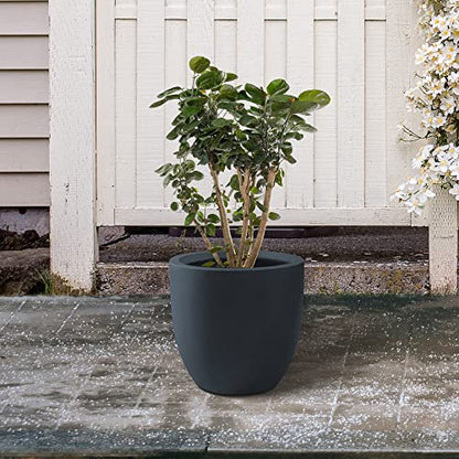 Kante Accent Round Curved Charcoal Concrete Planter 13.3" Dia, Outdoor - color: Charcoal, size: 13.4"d