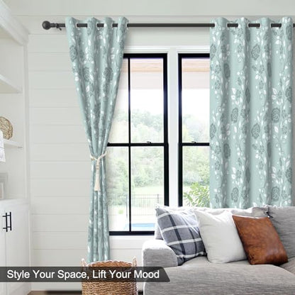 Mint Green Floral Blackout Curtains for Bedroom and Living Room, Farmhouse Summer Thermal Insulated Curtains 84 Inch Length 2 Panels Set, Room Darkening Black Out Bedroom Curtains with Two Tiebacks - color: Floral Pattern3