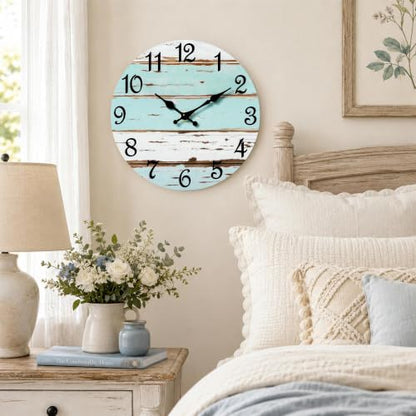CHYLIN Wall Clock Silent Non-Ticking Battery Operated Blue White Coastal - color: C-blue White, size: 8 inch