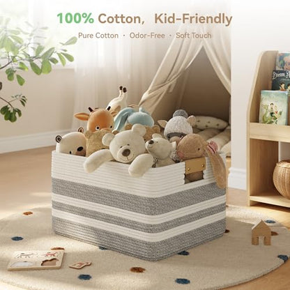 Nunsino 75L Blanket Basket with Leather Handles,Laundry Basket,Gray White - color: Grey White, size: 75L