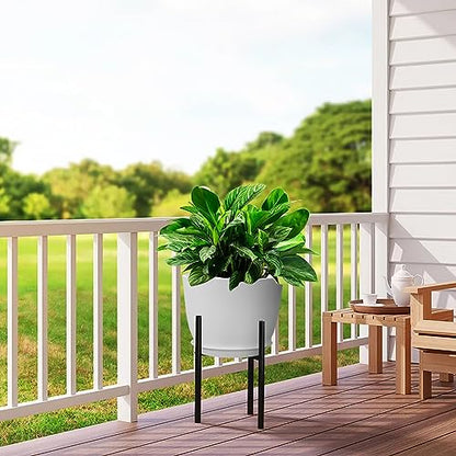 UOUZ 12inch Large Plant Pot, Modern Plastic Planter with High Driange Holes and Saucer for Indoor Outdoor Garden Plants and Flowers, White - color: White