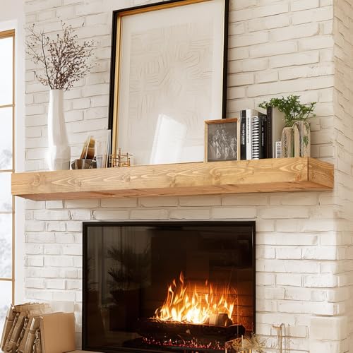 56x8x3in Rustic Fireplace Mantel Pine Wood, Natural Wood - color: Natural Wood, size: 56x3x8-hollow