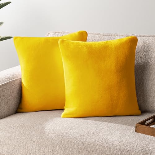 PAVILIA Mustard Yellow Decorative Throw Pillow Covers 18x18 Set of 2 Plush - color: Mustard Yellow, size: 18" x 18" (Pack of 2)