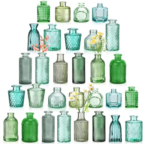 Yaomiao 30 Pcs Glass Bud Vases Centerpieces, Green Series - color: Green Series