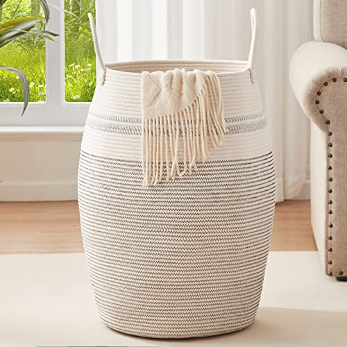 OIAHOMY 105L Laundry Hamper Cotton Rope Large Clothes Hamper Light Grey - color: White black