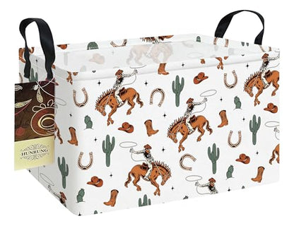 Rectangle Foldable Storage Basket Handles For Home, Cowboy - color: REC-Cowboy