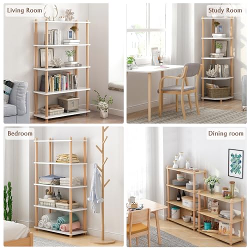 IOTXY 5-Tier Wooden Shelf Bookcase, Freestanding Open Bookshelf, White - color: White, size: 5-Tier