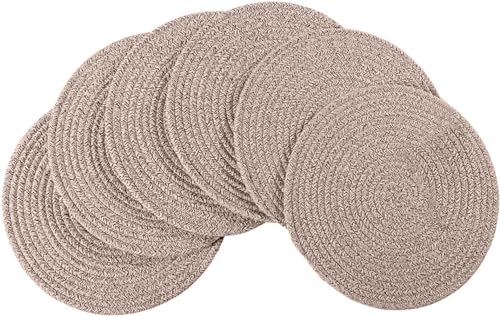 6Pcs Round Cotton Woven Placemats, 13.8'' Mix Brown Woven Vintage Place Mats, Woven Plate Chargers Wicker Tablemats Farmhouse Boho Braided Heat Resistant Outdoor Placemat Patio Table Mats - color: Mix Brown, size: Round Set of 6