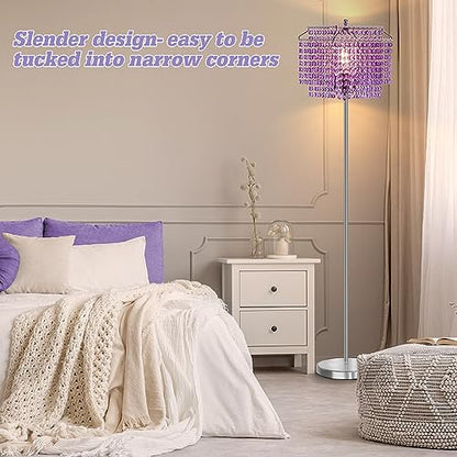 Crystal Floor Lamp Purple, 64" Tall Standing Lamps Elegant Floor Lamp - color: Purple