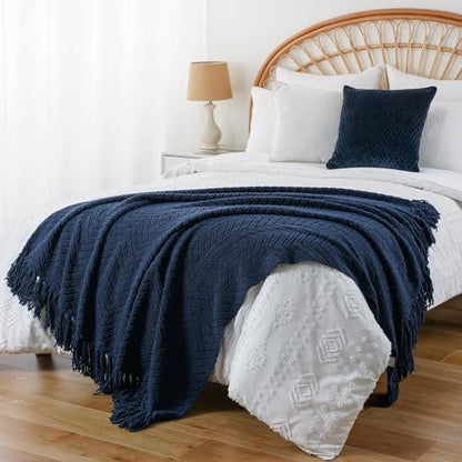 BATTILO HOME Navy Blue Throw Blanket for Couch, 60"x80" - color: Navy, size: 60"x80"