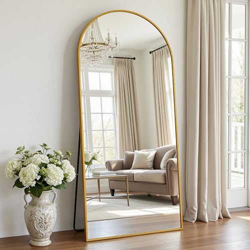 Antok 71" x 32" Arched Full Length Floor Mirror, Aluminum Frame, Gold - color: Gold, size: 71"L x 32"W
