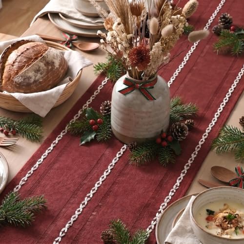 Artoid Mode Red Rustic Cotton Linen Table Runner 13x36 Inch - color: Red, size: 13" x 36"