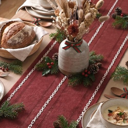 Artoid Mode Red Rustic Cotton Linen Table Runner 13x36 Inch - color: Red, size: 13" x 36"