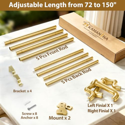 KAMANINA Double Curtain Rod 72 to 150 Inch, Gold Wrap Around Drapery Rods - color: Gold, size: 72-150"