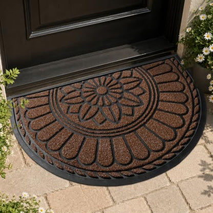 Mibao Half Round Door Mat, 47"x32", Coffee, Non-Slip Welcome Entrance - color: Coffee, size: 2'8" x 3'11" (Semicircular)