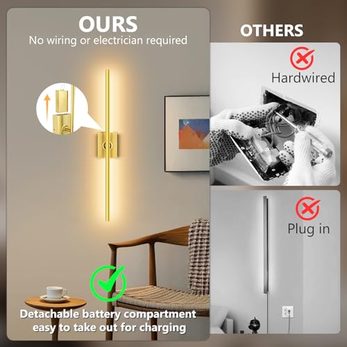 Eneru Battery Operated Wall Sconces Set of 2, Gold Wireless LED Wall Light - color: Gold, size: 2 Pack