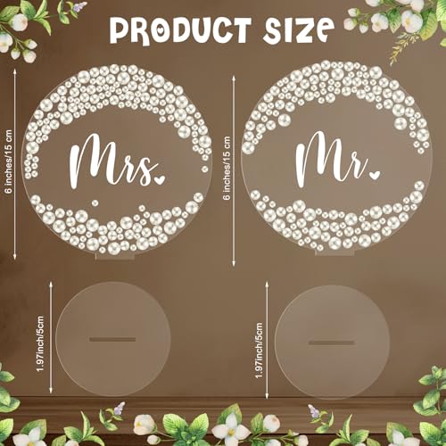 Jingmore 2 Pcs Mr and Mrs Table Sign 6 Inch Pearl Acrylic Decor for Wedding