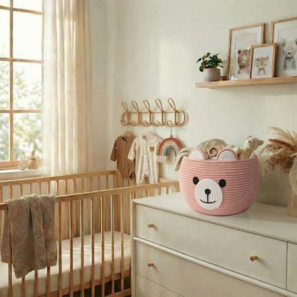 CherryNow Baby Basket for Gifts Empty, Cute Bear Design, Pink - color: Pink, size: 10.5"D x 8.5"H