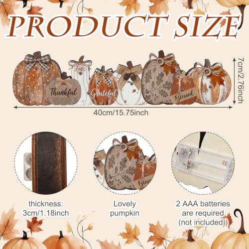 Yousoontic Fall Table Decorations, Light up Pumpkin Table Centerpieces Rustic Wooden Sign Decor with LED Lights 3D Block Pumpkin Decor for Autumn Thanksgiving Harvest Farmhouse Home Mantel Desk Party - style: Rustic Pumpkin