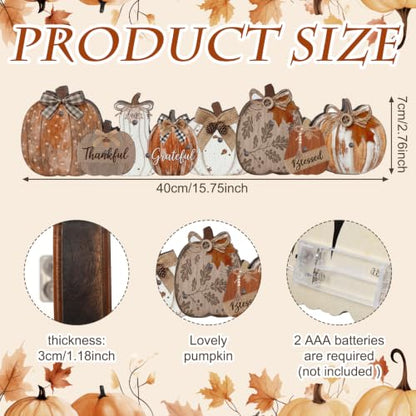 Yousoontic Fall Table Decorations, Light up Pumpkin Table Centerpieces Rustic Wooden Sign Decor with LED Lights 3D Block Pumpkin Decor for Autumn Thanksgiving Harvest Farmhouse Home Mantel Desk Party - style: Rustic Pumpkin