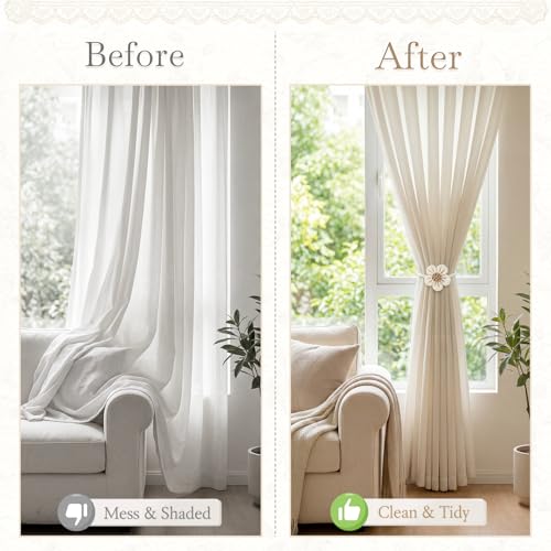 VIS'V Magnetic Curtain Tiebacks, Boho Curtain Holdbacks, Cream, 2 Pcs - color: Cream