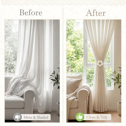 VIS'V Magnetic Curtain Tiebacks, Boho Curtain Holdbacks, Cream, 2 Pcs - color: Cream