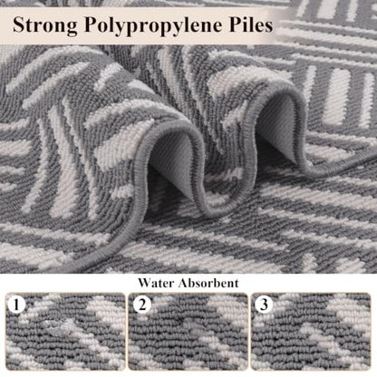 U'Artlines 3-Piece Kitchen Rug Set Basketweave Geometric Floor Mats - color: Basketweave Grey