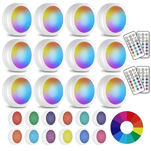 LED Puck Lights - 13 Color RGB, Wireless Remote Control, Battery Powered, Perfect for Under Cabinet & Counter - color: White, size: 12 Pack