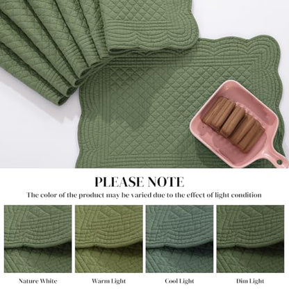 HOMBYS Quilted Placemats Set of 6 Washable-13x18 inches Rectangular Placemats for Kitchen Table-100% Cotton Fabric Rectangular Table Mats, (Emerald Green) - color: Emerald Green