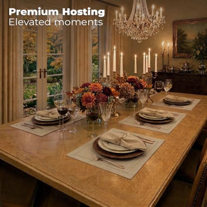 Signature Linen™ by D'Moksha, Natural Placemats Set of 4, 14 x 19 Inch, 100% Pure Linen Table Mats, Hemstitch, Machine Washable Cloth Placemats- Fall, Weddings, Outdoor Hosting - color: Natural, size: Set of 4 (14 X 19 Inch)