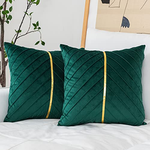 WACOMECO Velvet Throw Pillow Covers, Pack of 2 Soft Gold Decorative Cushion Covers for Couch Sofa Living Room Home Decoration, Emerald Green, 18x18 inch - color: Emerald Green, size: 18" x 18" (Pack of 2)