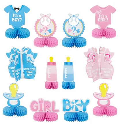 12 Pcs Baby Gender Reveal Table Decorations, Boy or Girl Centerpieces for Tables Honeycomb Centerpieces Blue and Pink Table Decor for Baby Shower Pregnancy Announcements Newborn Party Supplies - style: Gender Reveal