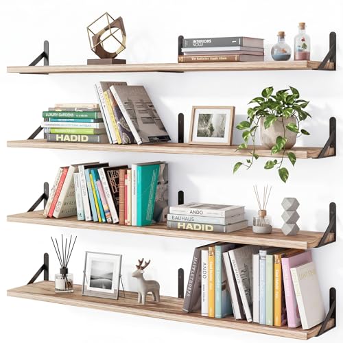 YGEOMER 35.4 in Floating Shelves for Wall, Light Carbonized Brown Set of 4 - color: Light Carbonized Brown, size: 35.4 inches