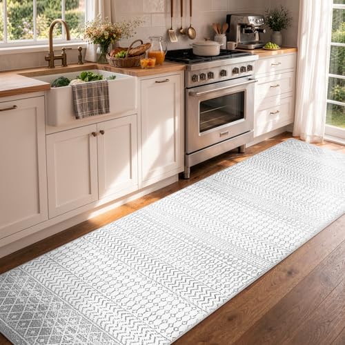 Kitchen Runners Non Skid Washable 8 Ft Long Hallway Runners Rug - color: Ivory / Gray, size: 2'6" x 8' (Runner)