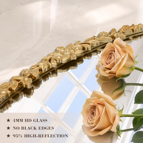 Besdomus Large Gold Arched Mirror: 48"x33" French Baroque Wall Mirror - size: 33"L x 48"W