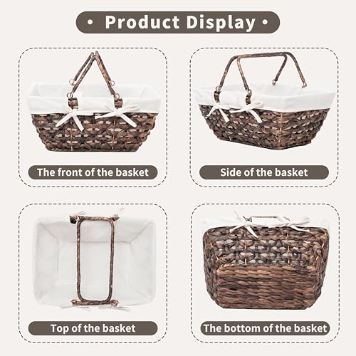 GYASVWU Wicker Picnic Baskets with Handles, Water Hyacinth Basket for Picnic, Wicker Storage Basket for Bread/Flowers/Gift/Wedding/Camping/Farmhouse (Brown) - color: Brown