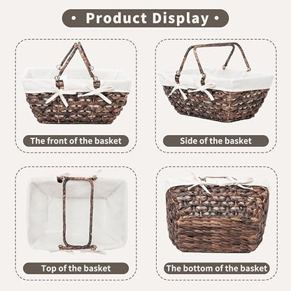 GYASVWU Wicker Picnic Baskets with Handles, Water Hyacinth Basket for Picnic, Wicker Storage Basket for Bread/Flowers/Gift/Wedding/Camping/Farmhouse (Brown) - color: Brown