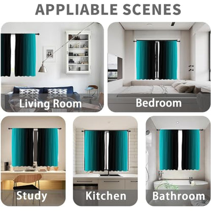Teal Black Curtains, Ombre, 2 Panels, 42" W x 63" L, Rod Pocket - color: New Teal, size: 42"W x 63"L (Pack of 2)