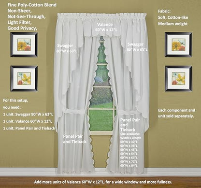 Today's Curtain, AMZ Orleans Scallop Curtain, White 63" Panel Pair and Tieback,4-Piece-Set, 60" W x 63" L, White - color: White, size: 60"W x 63"L (Pack of 1)