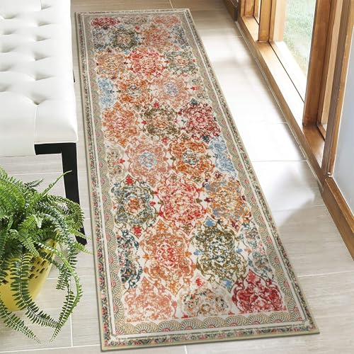 Vaukki Hallway Runner 2x6 ft, Beige-Multi Vintage Shaggy Soft Kitchen Rug - color: Beige-multicolor, size: 2' x 6'(Runner)