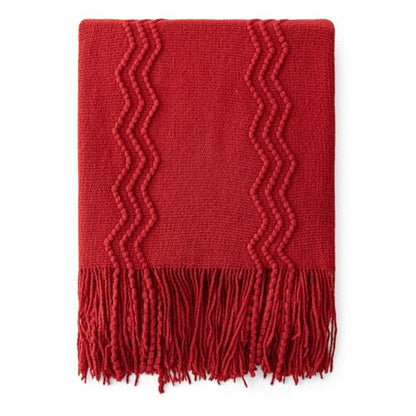 MIULEE Christmas Red Knitted Boho Throw Blanket for Couch 50"x60" - color: Christmas Red, size: 50" x 60"