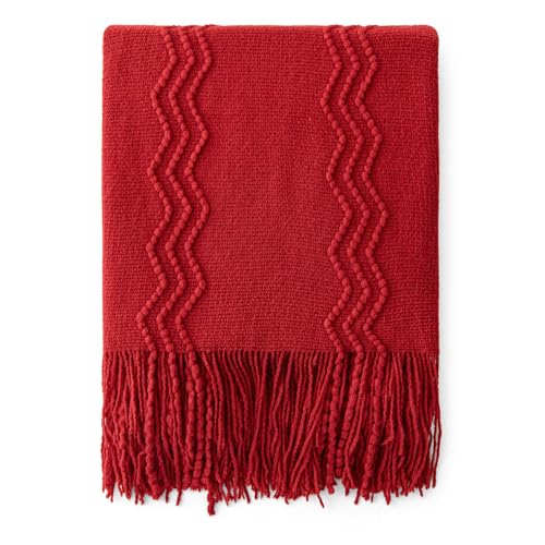 MIULEE Christmas Red Knitted Boho Throw Blanket for Couch 50"x60" - color: Christmas Red, size: 50" x 60"