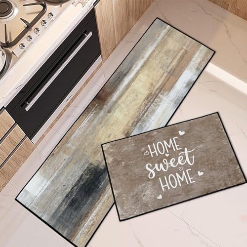 Kitchen Rugs Set of 2 Non Slip WashableFarmhouse Rustic Abstract - color: Rustic Farmhouse